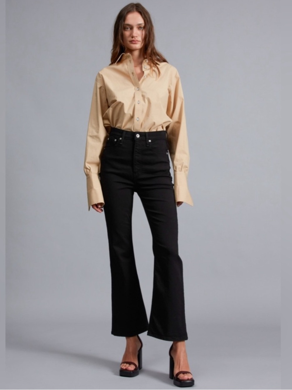 Rag & Bone Black Casey Ankle Flare High Rise Stretch Cropped Jeans 28 black